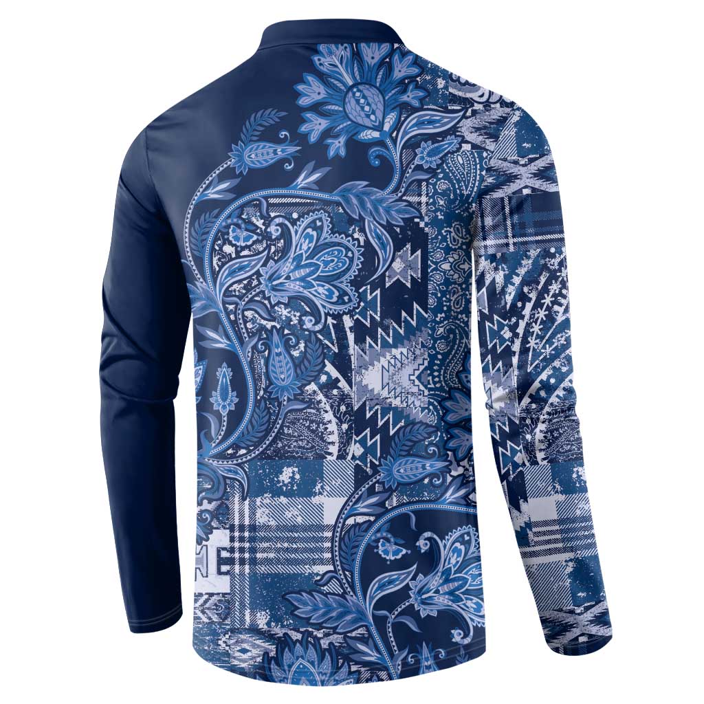 Africa Floral mix Maasai Shuka Button Sweatshirt Blue Moitf