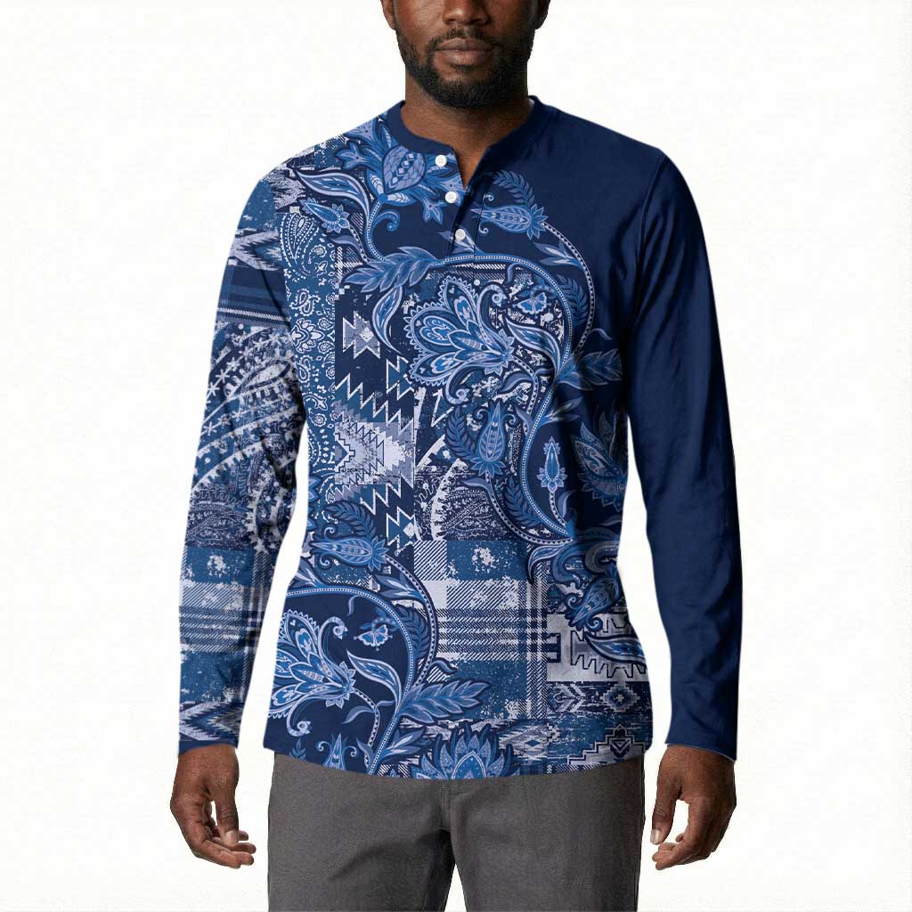 Africa Floral mix Maasai Shuka Button Sweatshirt Blue Moitf