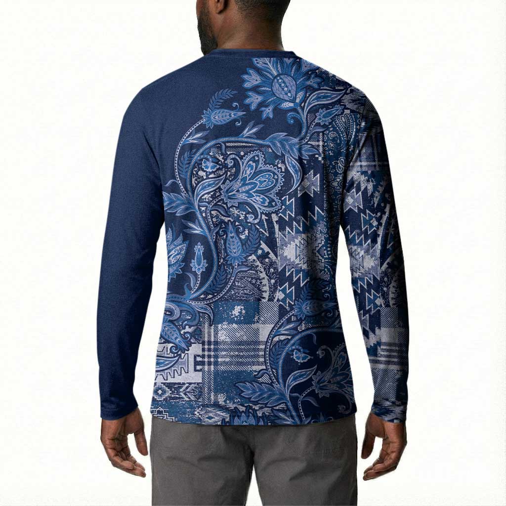 Africa Floral mix Maasai Shuka Button Sweatshirt Blue Moitf