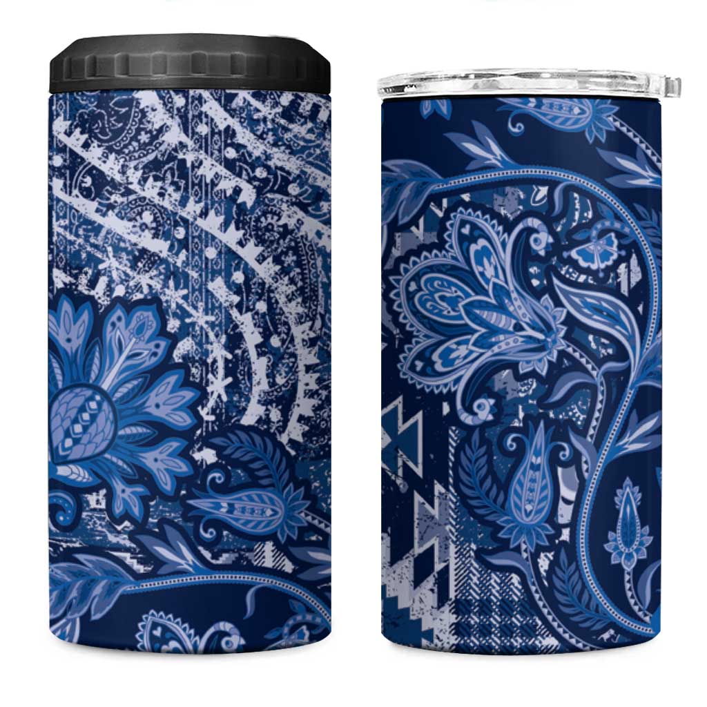 Afro Floral mix Maasai Shuka 4 in 1 Can Cooler Tumbler Blue Moitf