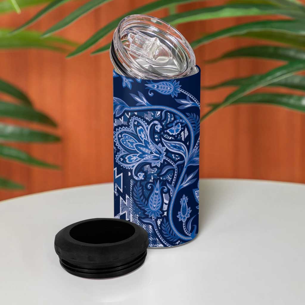 Afro Floral mix Maasai Shuka 4 in 1 Can Cooler Tumbler Blue Moitf