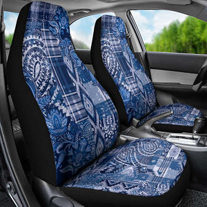 Afro Floral mix Maasai Shuka Car Seat Cover Blue Moitf