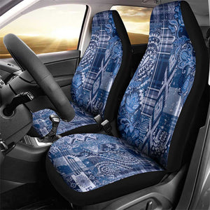 Afro Floral mix Maasai Shuka Car Seat Cover Blue Moitf