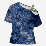 Africa Floral mix Maasai Shuka Cross Shoulder Shirt Blue Moitf