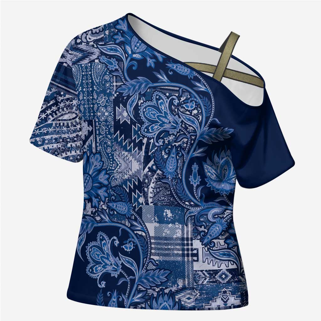 Africa Floral mix Maasai Shuka Cross Shoulder Shirt Blue Moitf