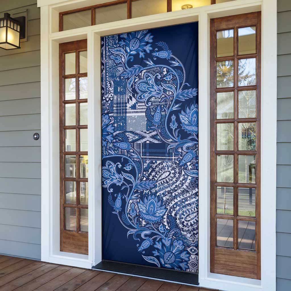 Africa Floral mix Maasai Shuka Door Cover Blue Moitf