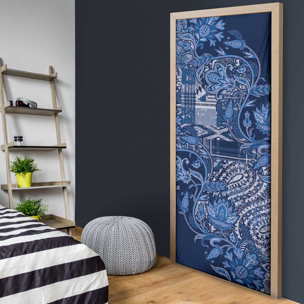 Africa Floral mix Maasai Shuka Door Cover Blue Moitf