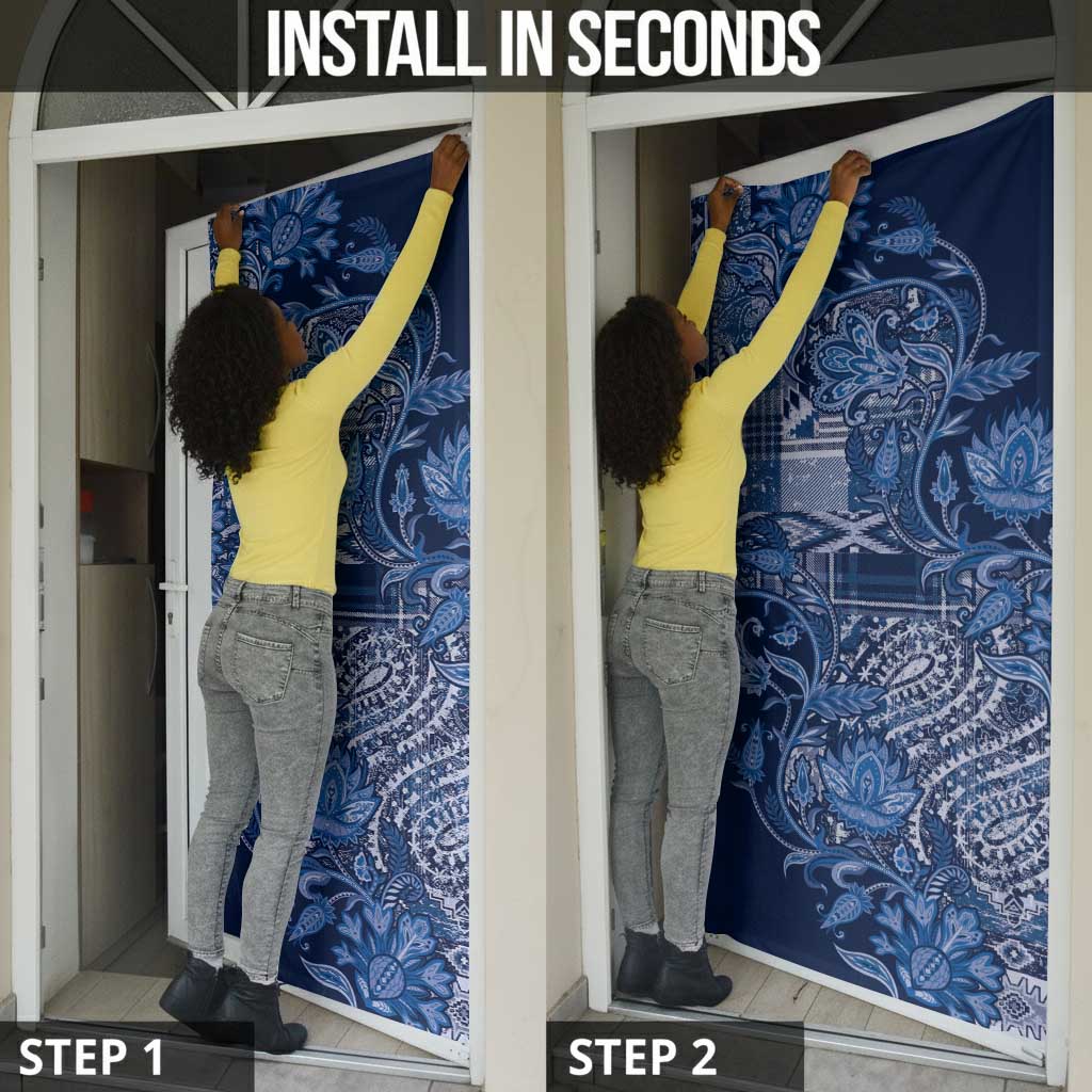 Africa Floral mix Maasai Shuka Door Cover Blue Moitf