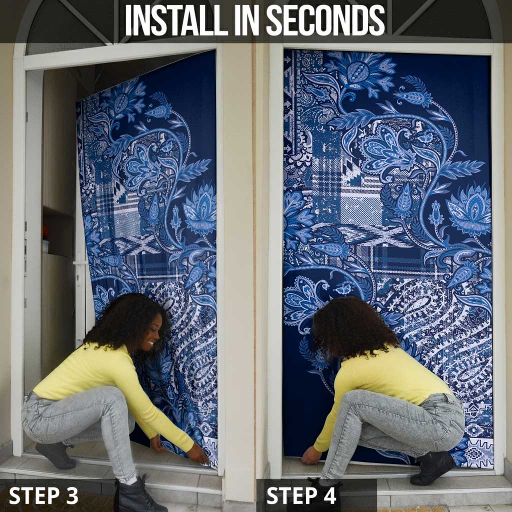 Africa Floral mix Maasai Shuka Door Cover Blue Moitf