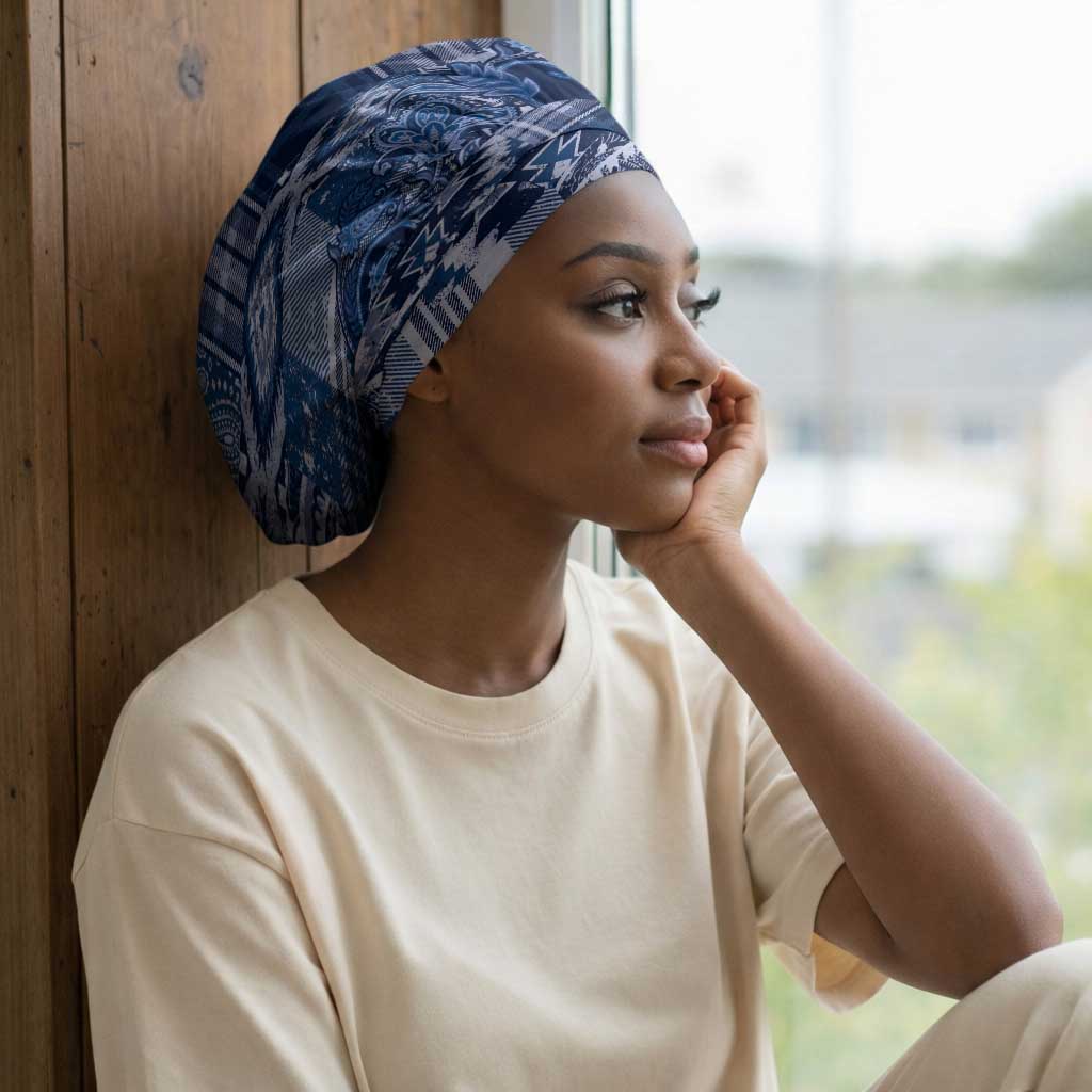Africa Floral mix Maasai Shuka Easy Headwrap Blue Moitf
