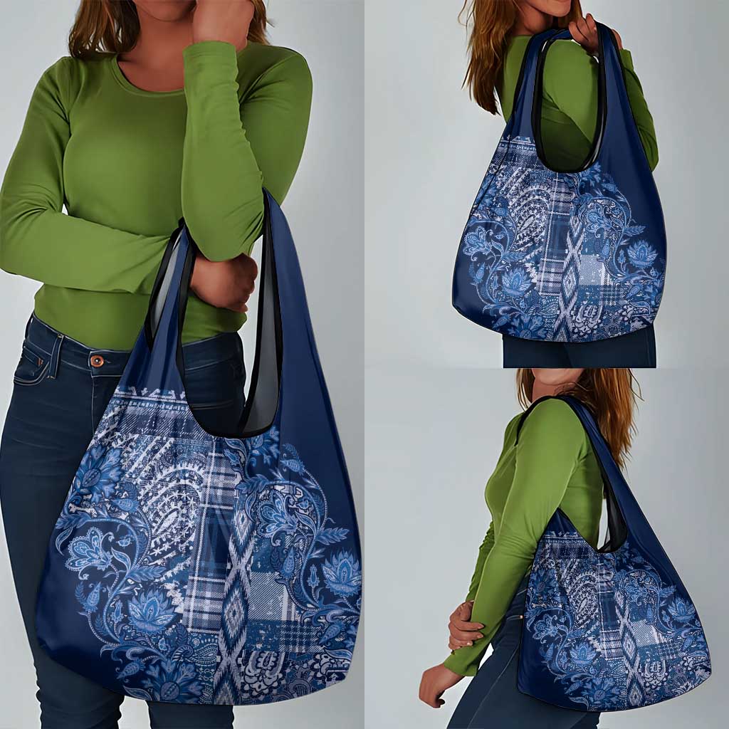 Afro Floral mix Maasai Shuka Grocery Bag Blue Moitf