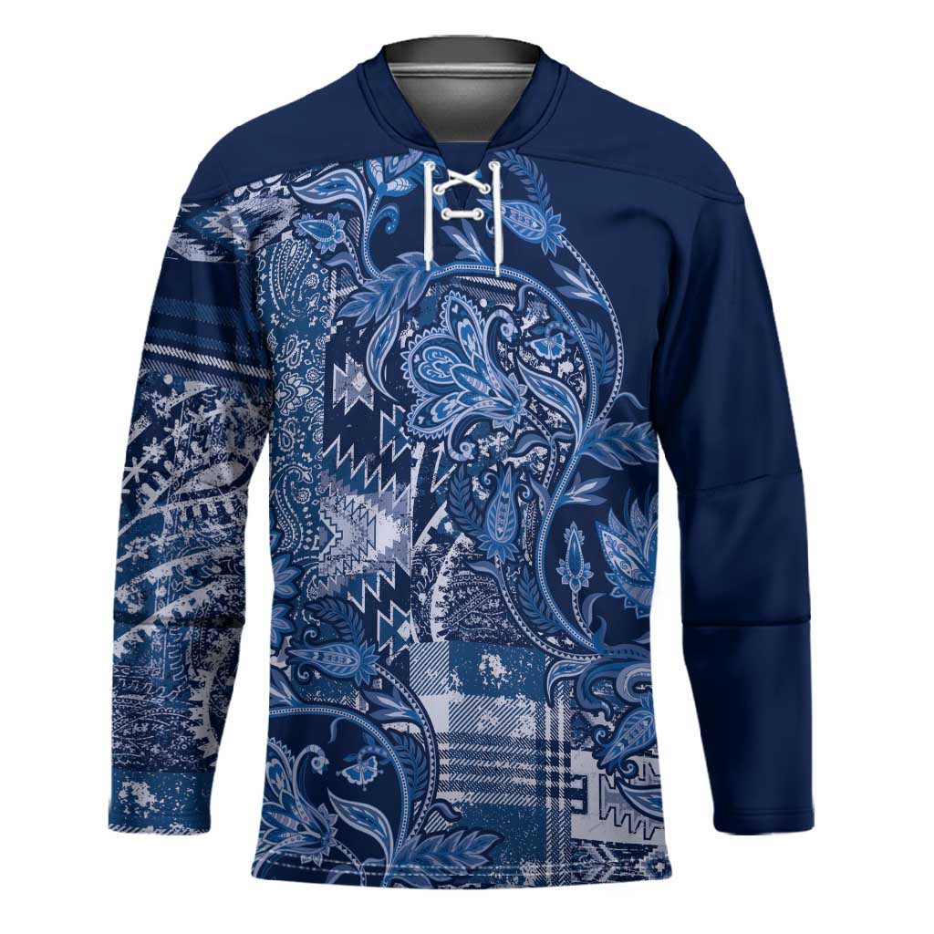 Africa Floral mix Maasai Shuka Hockey Jersey Blue Moitf