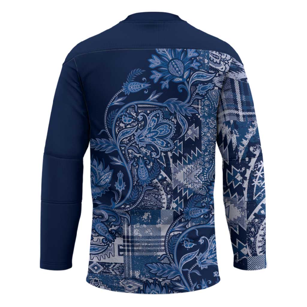 Africa Floral mix Maasai Shuka Hockey Jersey Blue Moitf