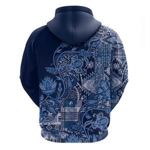 Afro Floral mix Maasai Shuka Hoodie Blue Moitf