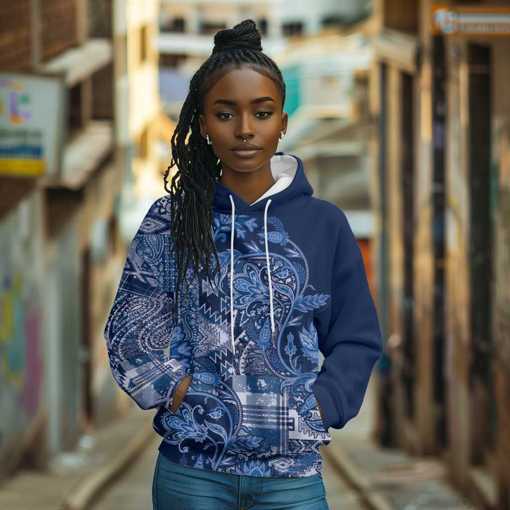 Afro Floral mix Maasai Shuka Hoodie Blue Moitf