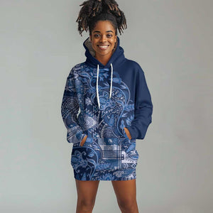 Afro Floral mix Maasai Shuka Hoodie Dress Blue Moitf