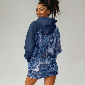 Afro Floral mix Maasai Shuka Hoodie Dress Blue Moitf