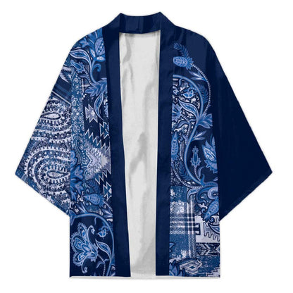 Africa Floral mix Maasai Shuka Kimono Blue Moitf