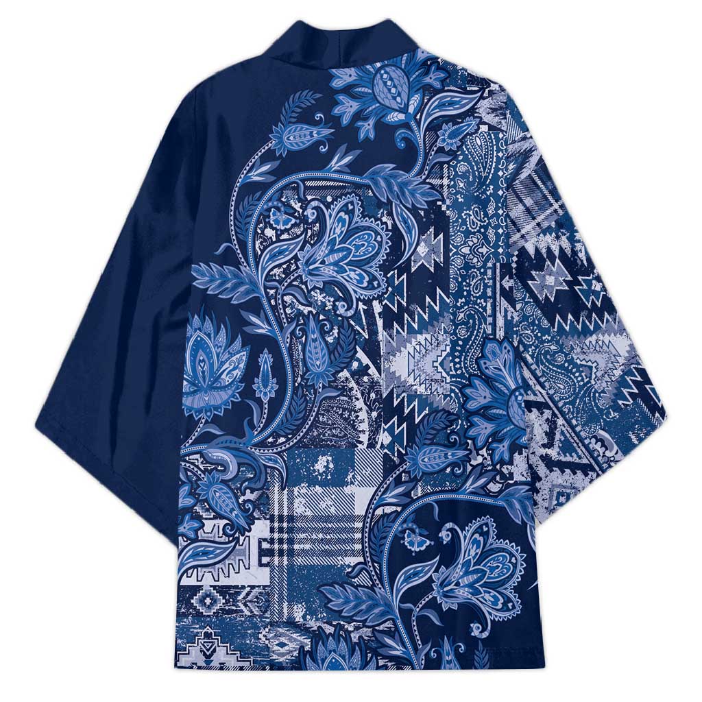 Africa Floral mix Maasai Shuka Kimono Blue Moitf