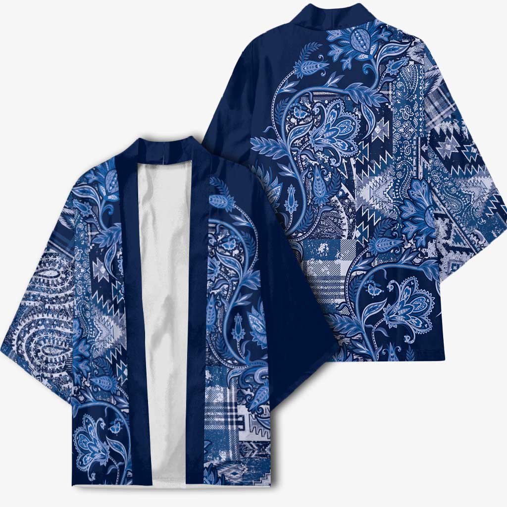 Africa Floral mix Maasai Shuka Kimono Blue Moitf