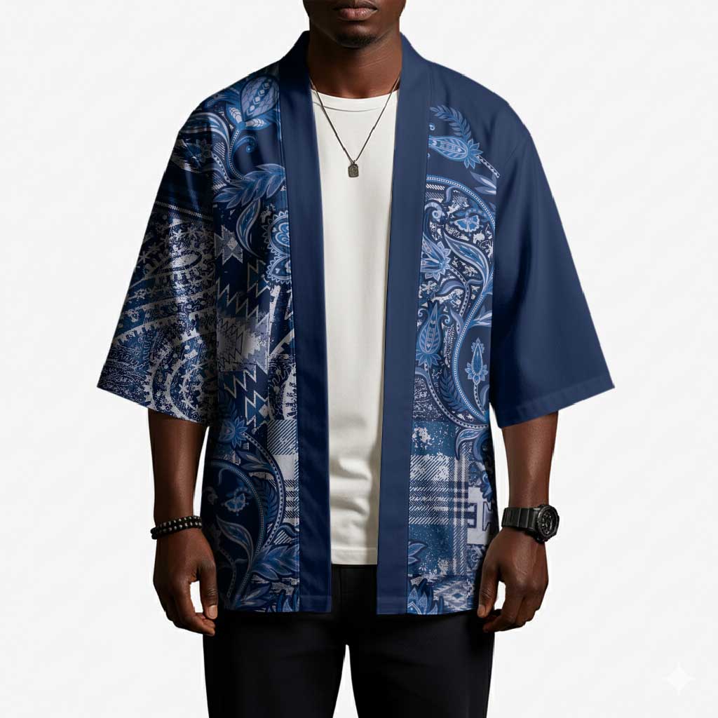 Africa Floral mix Maasai Shuka Kimono Blue Moitf