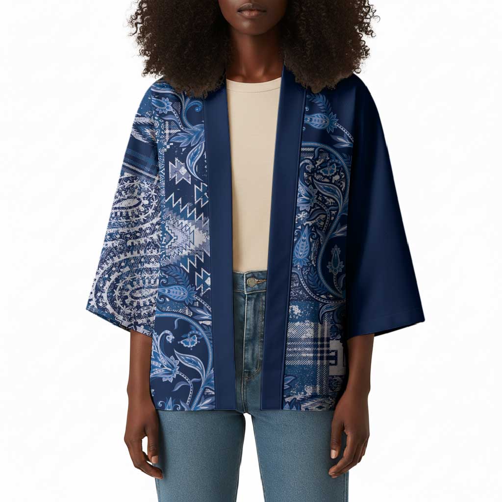 Africa Floral mix Maasai Shuka Kimono Blue Moitf