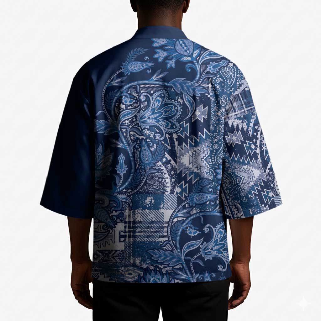 Africa Floral mix Maasai Shuka Kimono Blue Moitf