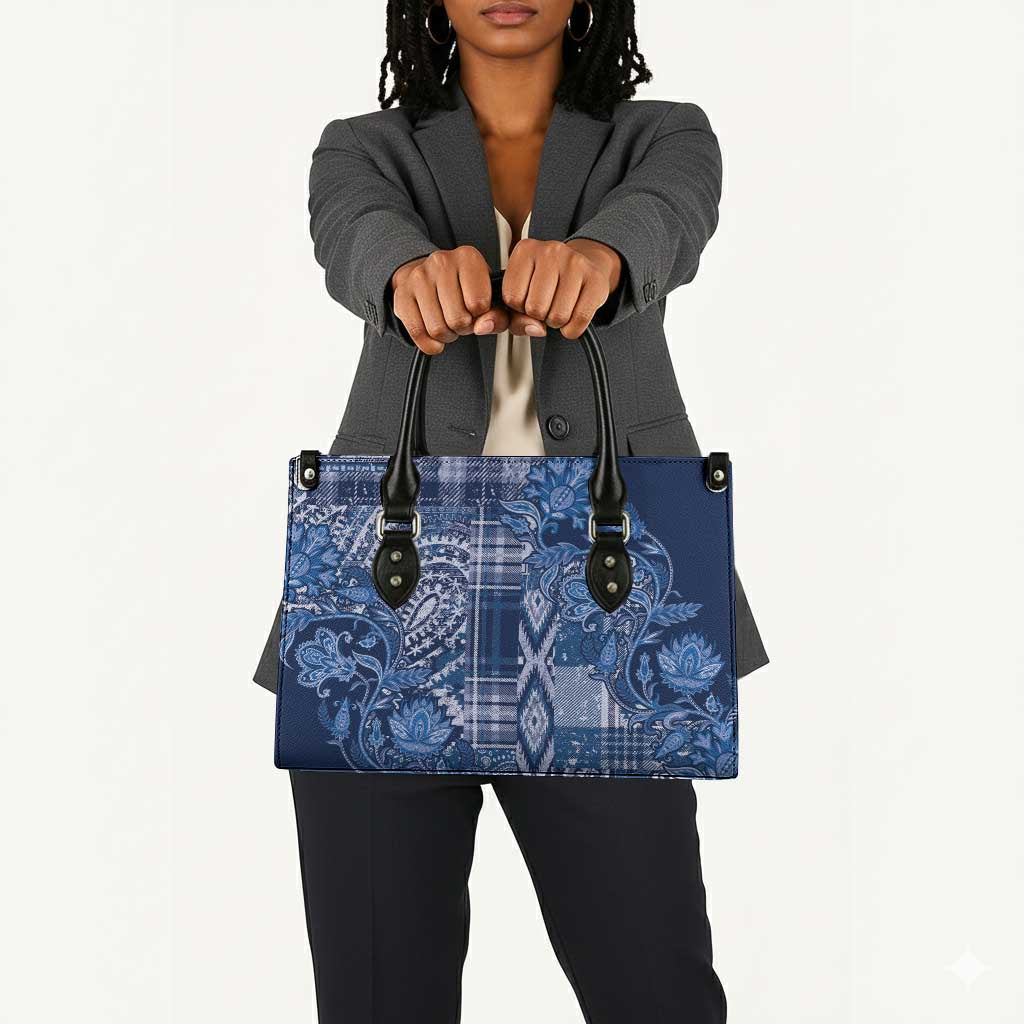 Africa Floral mix Maasai Shuka Leather Bag Blue Moitf