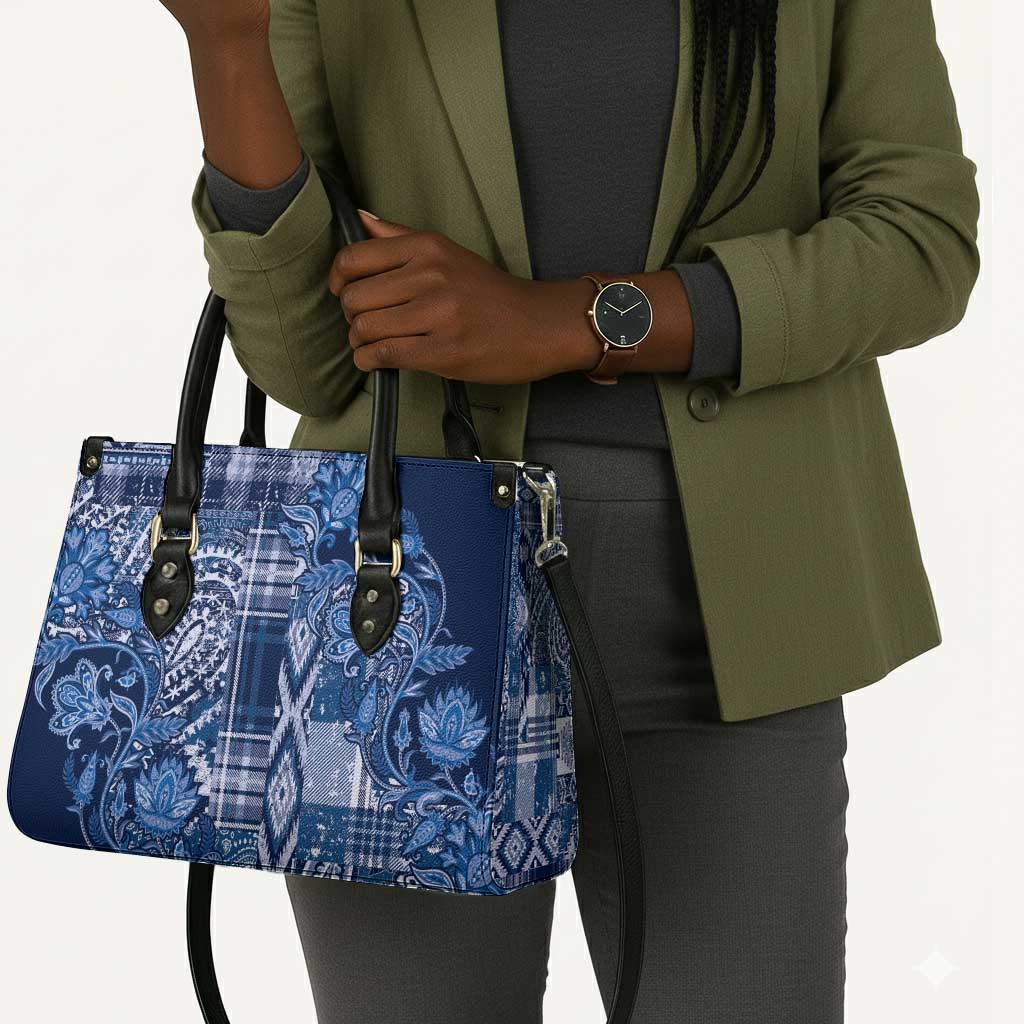 Africa Floral mix Maasai Shuka Leather Bag Blue Moitf