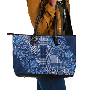 Afro Floral mix Maasai Shuka Leather Tote Bag Blue Moitf