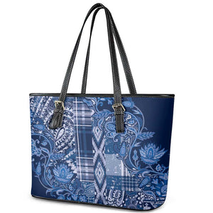 Afro Floral mix Maasai Shuka Leather Tote Bag Blue Moitf