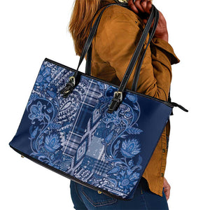 Afro Floral mix Maasai Shuka Leather Tote Bag Blue Moitf