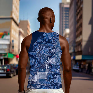 Afro Floral mix Maasai Shuka Men Tank Top Blue Moitf