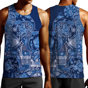 Afro Floral mix Maasai Shuka Men Tank Top Blue Moitf