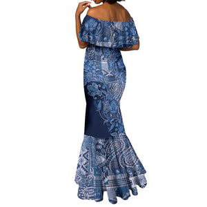 Afro Floral mix Maasai Shuka Mermaid Dress Blue Moitf