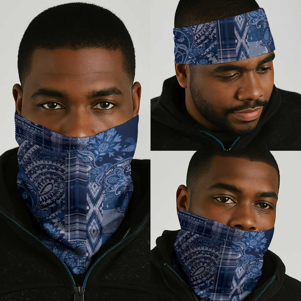 Afro Floral mix Maasai Shuka Neck Gaiter Blue Moitf LT9