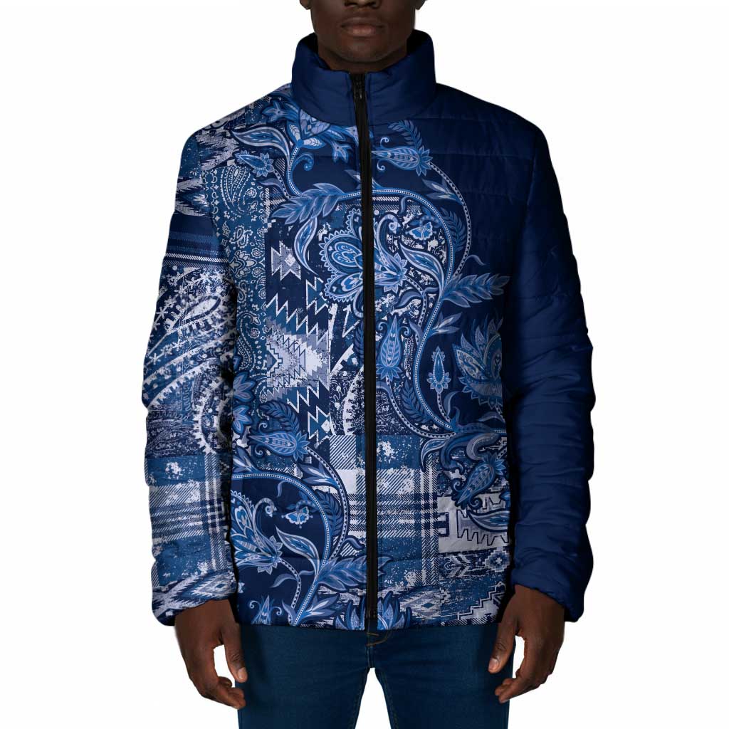 Africa Floral mix Maasai Shuka Padded Jacket Blue Moitf