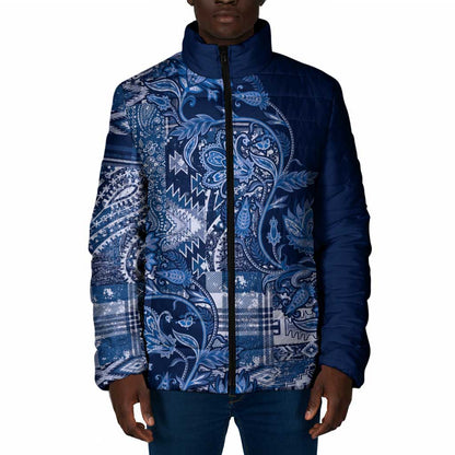 Africa Floral mix Maasai Shuka Padded Jacket Blue Moitf