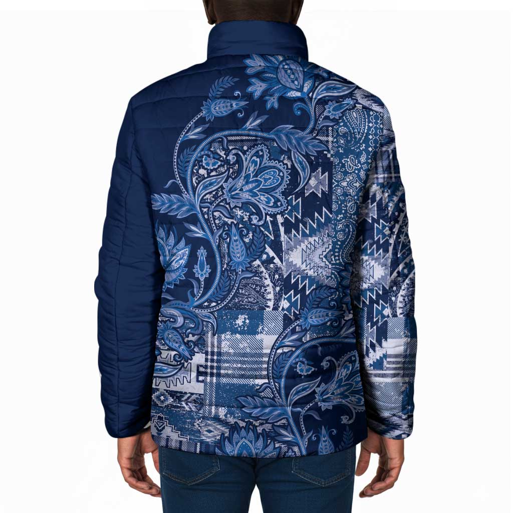 Africa Floral mix Maasai Shuka Padded Jacket Blue Moitf