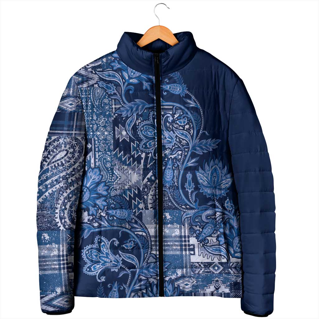 Africa Floral mix Maasai Shuka Padded Jacket Blue Moitf