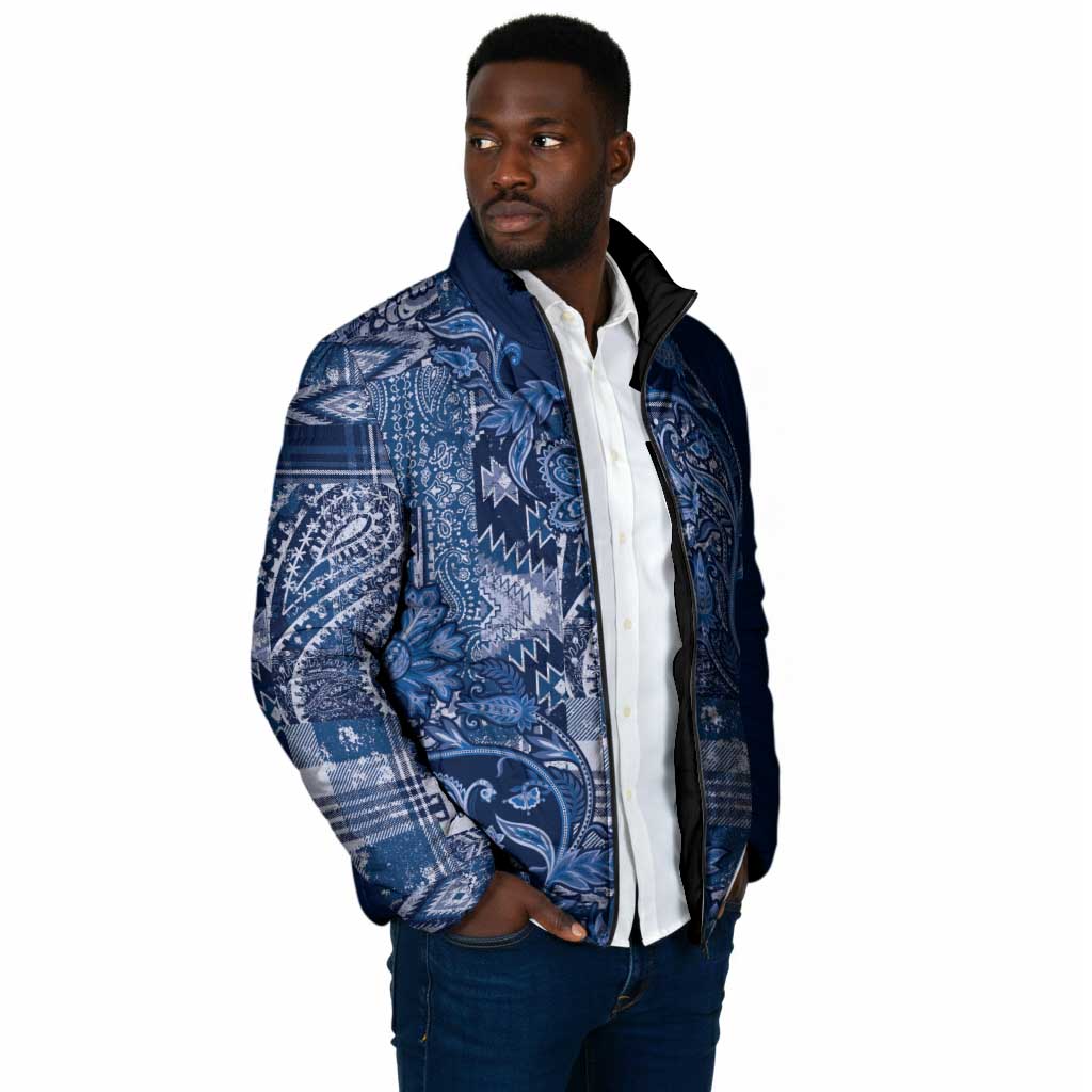 Africa Floral mix Maasai Shuka Padded Jacket Blue Moitf