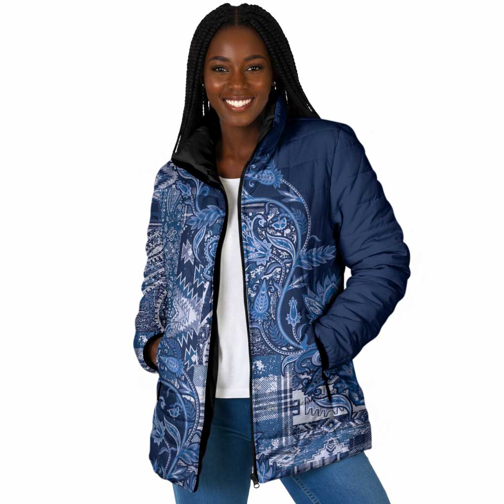 Africa Floral mix Maasai Shuka Padded Jacket Blue Moitf