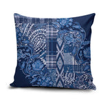 Africa Floral mix Maasai Shuka Pillow Cover Blue Moitf