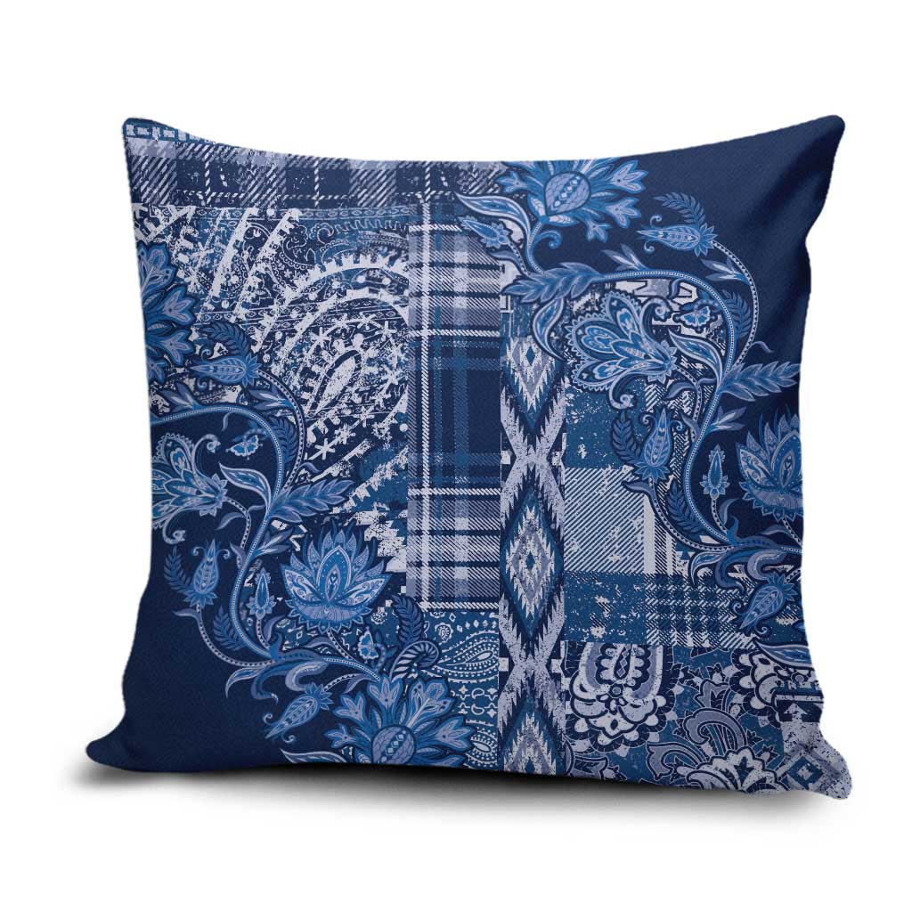 Africa Floral mix Maasai Shuka Pillow Cover Blue Moitf
