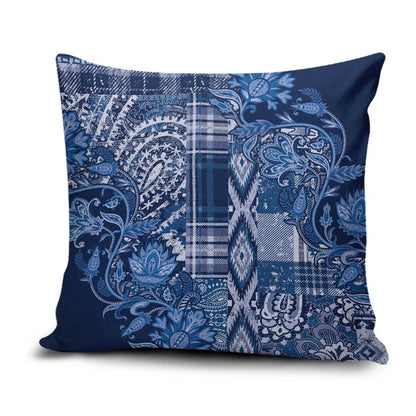 Africa Floral mix Maasai Shuka Pillow Cover Blue Moitf