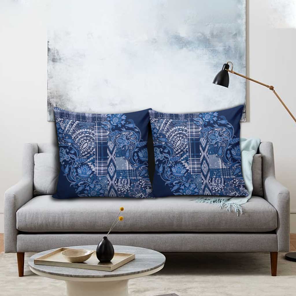 Africa Floral mix Maasai Shuka Pillow Cover Blue Moitf