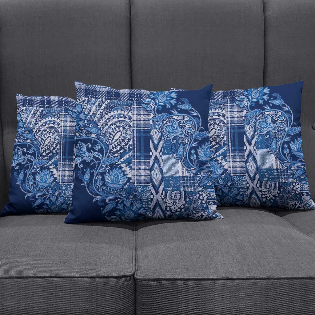 Africa Floral mix Maasai Shuka Pillow Cover Blue Moitf