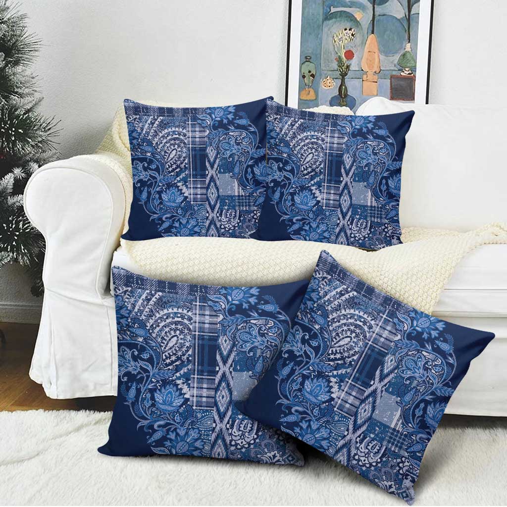 Africa Floral mix Maasai Shuka Pillow Cover Blue Moitf