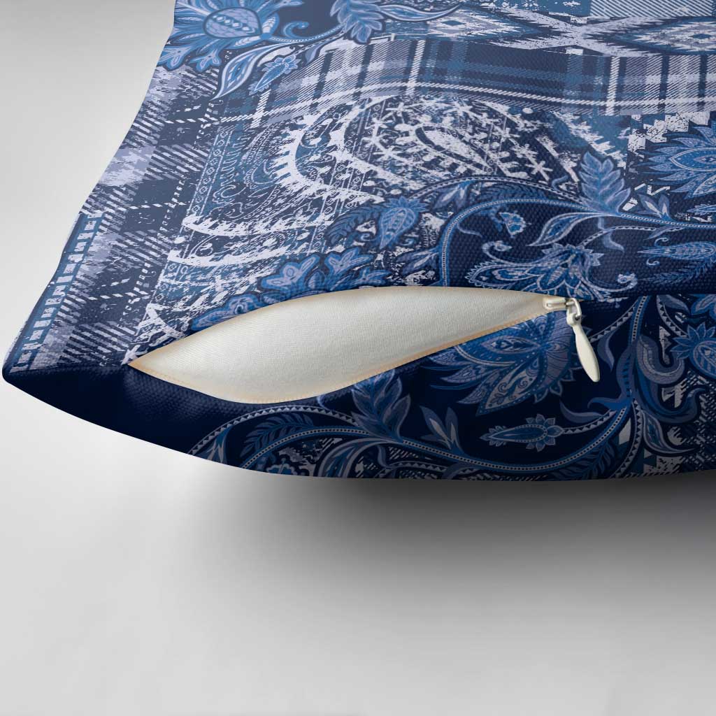 Africa Floral mix Maasai Shuka Pillow Cover Blue Moitf