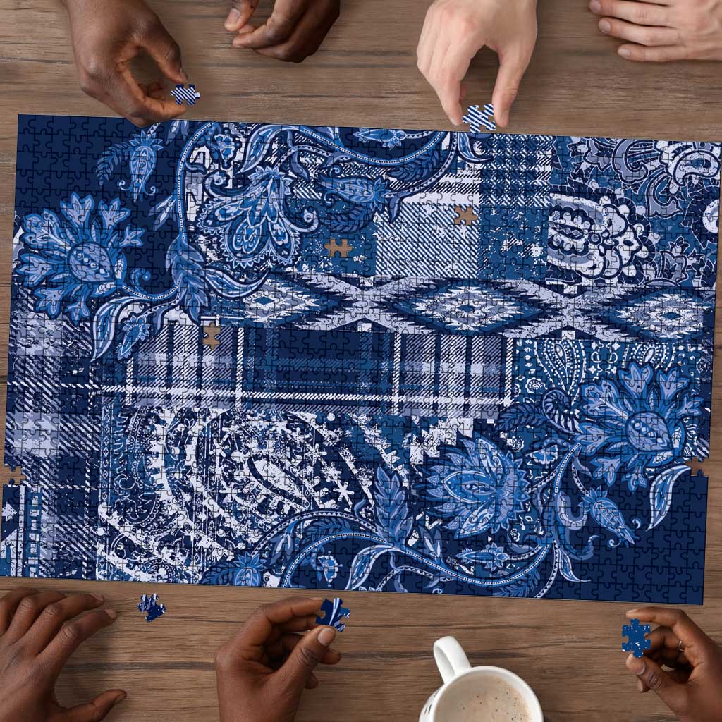 Africa Floral mix Maasai Shuka Puzzle Blue Moitf